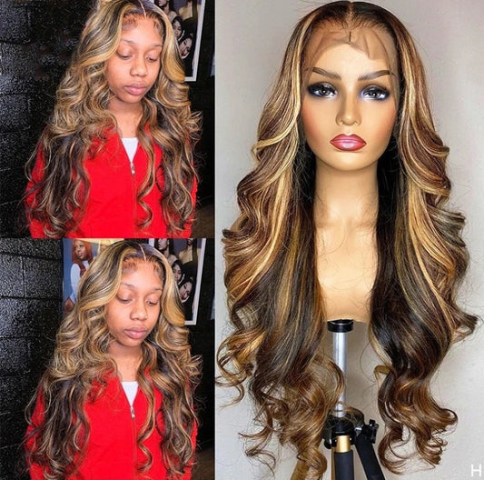 Honey Blonde Highlight Human Hair Wig